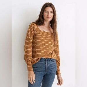 Madewell Medium Floral Jacquard Square-Neck Top Sweatshirt